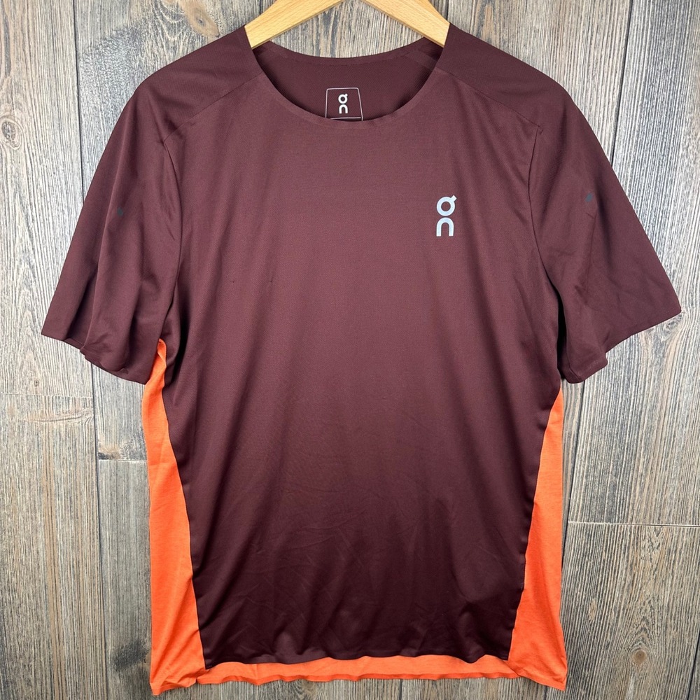 On Running Performance-T Mens Medium Burgundy Orange Short Sleeve Training Shirt
